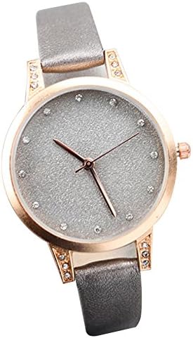 Huangmi Korean Simple Style Aristocratic Temperament Gray Leather Watch with Flash Gold Powder Dial &amp; Diamond