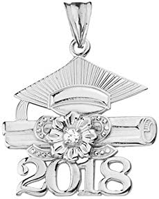 Dazzling Sterling Silver Diamond Class of 2018 Graduation Charm Pendant