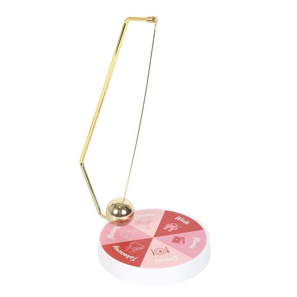 Gold-Tone Pendulum Decision Maker for Date Nights – Fun Activity Spinner with 6 Options (Walk, Movie, Dinner, Takeaway, Massage, Drinks), Playful Pink & Red Design, Compact & Interactive Decor