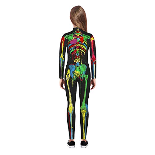 charmsamx Kids Halloween Jumpsuit Cosplay Costume Skeleton Printed Bodysuit Lifelike Novelty Skull Tights Halloween Costumes for Boys Girls - Thumbnail 5