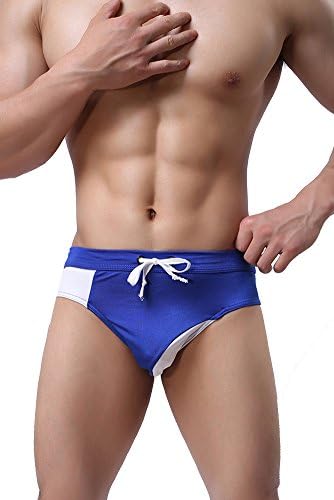 EUROUS Men's Fashionable Swimwear Boxer with Tie in Front Swimming Trunks (S, Blue)