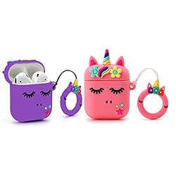 【2 Pack】 3D Pink+Purple Flower Unicorn Case for