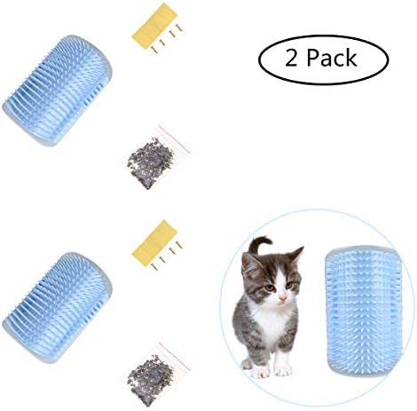Cat Self Groomer Hard Plastic Wall Corner Grooming Brush Massage,Remove Shedding Hair with Catnip Pouch,Screws,Double-Sided Tapes for Long and Short Fur Cats,Kitties,Kittens