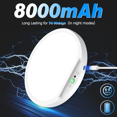 slochi Rechargeable Motion Sensor Ceiling Light, 8000mAh 5 Color Ceiling Lights Battery Operated Magnetic Wireless with Remote, Dimmable&Timer Sensor Lights for Hallway Cupboard Loft Garage-20CM