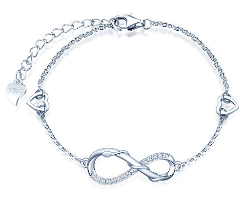 MicLee Woman's girl's Bracelet, 925 Sterling Silver bracelet, Cute snake and infinity symbol bracelet, with mini hollow heart, Inlaid zircon, adjustable chain, design of animal bracelet
