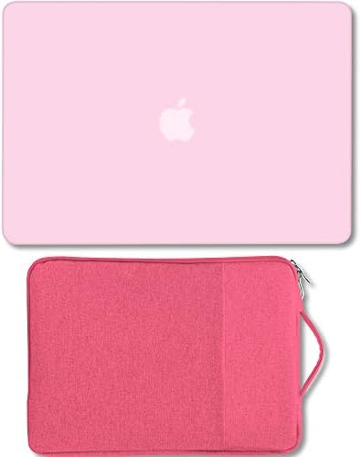 MacBook Air 13 Inch Case Bundle Older Version Compatible A1369 A1466 2008-2017 Release NO Touch ID, GMYLE Scratch Guard Hard Plastic Matte Shell & 13-13.3” Carrying Laptop Sleeve - Cotton Candy Pink