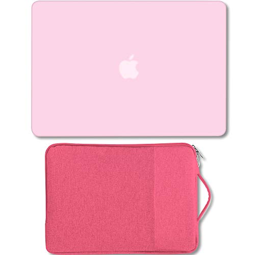 MacBook Air 13 Inch Case Bundle Older Version Compatible A1369 A1466 2008-2017 Release NO Touch ID, GMYLE Scratch Guard Hard Plastic Matte Shell & 13-13.3” Carrying Laptop Sleeve - Cotton Candy Pink