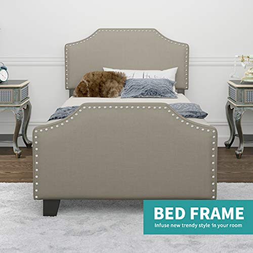 mecor Upholstered Linen Platform Bed Nailhead Trim Twin Bed Frame