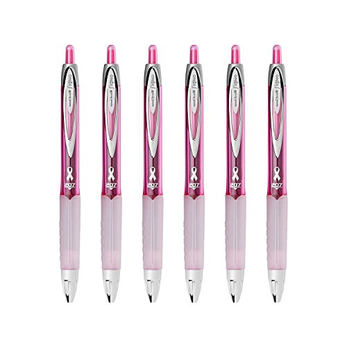 Uni-Ball Signo 207 Retractable Gel Pen, Pink Barrel, 0.7mm, Medium Point, Black Ink (6-Count)