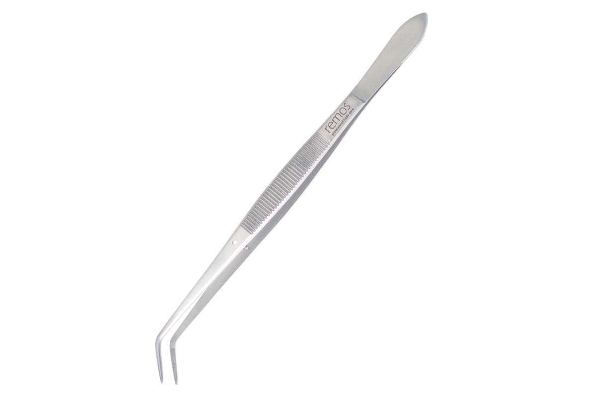REMOS Tweezers, Corrugated gripping Area, Curved, Length 16 cm