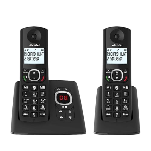 ALCATEL F530 Voice Duo - Schnurloses Festnetztelefon DECT mit Anrufbeantworter - Großes Display - Freisprechfunktion - Anrufblockierungsfunktion - 2 Direktwahltasten - 2 Mobilteile - Schwarz