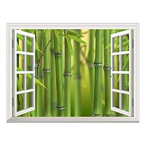 Modern White Window Looking Out Into a Bamboo Forest II - Wall Mural, Removable Sticker, Home Decor - 36x48 inches