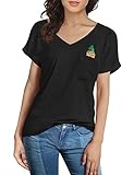Altelime Women's Cotton V Neck Short Sleeve Casual Loose Pocket T Shirt Tops
