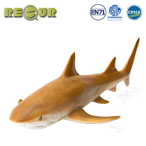 RECUR Sicklefin Lemon Shark Figure Toys, Ocean Shark Figurine Collection ,11.4inch Realistic Shark Replica, Hand-Painted Skin Texture , Ideal Gift for Sealife Collectors Boys Children , Ages 3 and Up