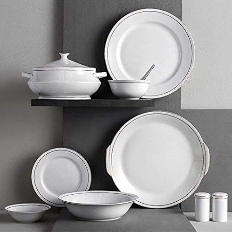 TREANDCARD Dinnerware Set, 38-Pieces, Dinner Set Serving Set White Gold
