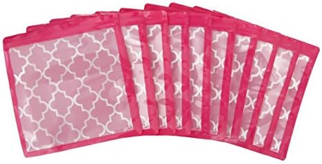 Be Bundles Waterproof Storage Bags, 10-Pack, Medium (11 inch - Gallon Size), Pink Lattice - BPA and Vinyl Free! Great for toiletries, etc. | ziplock Type Bag | Reusable | Food Grade