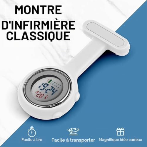 Montre Infirmière Broche Montre Infirmière en Silicone avec Clip Infirmières Poche FOB Montres Suspendue Poche Broche Fob Montres pour Infirmières Médecin Blanc