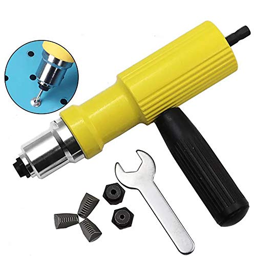 USHOT Electric Rivet Nut Gun Riveting Tool Cordless Riveting Drill Adapter Insert Nut, Yellow
