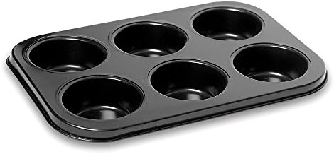 6 Cups Muffin Pan Baking Tray Top Non Stick Bakeware Cakes and Cupcakes Made of Aluminum Heat Resistant Black by Topenca