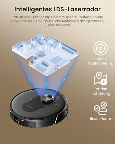 Q8 Max+ Saugroboter mit Wischfunktion, 8000 Pa 200 Min Staubsauger Roboter mit Absaugstation, LiDAR-Navigation mit 5 Karten & Linienlaser-Hindernisvermeidung, Steuerung über APP Alexa Siri