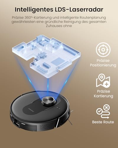 Proscenic Q8 Max Robot Vacuum Cleaner with Wiping Function, 8000 Pa 200 Min Vacuum Cleaner Robot with 3L Dust Bag, LiDAR Navigation with 5 Maps & Line Laser Obstacle Avoidance, Control via App Alexa Siri