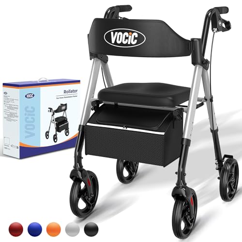 VOCIC Rollator Faltbar und Leicht mit Sitz, Rollatoren Schmal für Wohnung