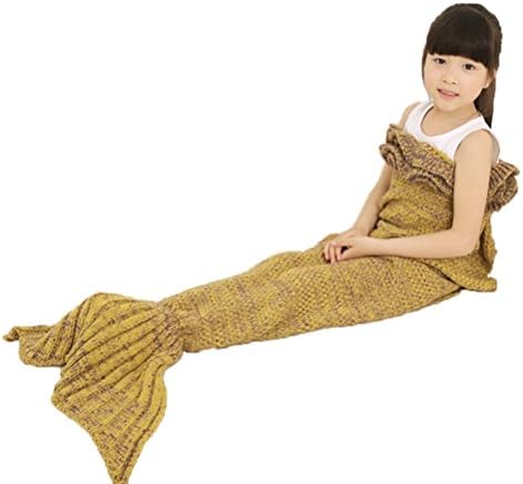 ZADA Knitted Mermaid Tail Blanket pattern crochet for kids (Yellow)
