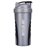 BOTTLED JOY Protein Shaker Bottle, Non-Toxic Wide Mouth 100% Leak Proof Shake Water Bottles 27oz 800ml (Grey)