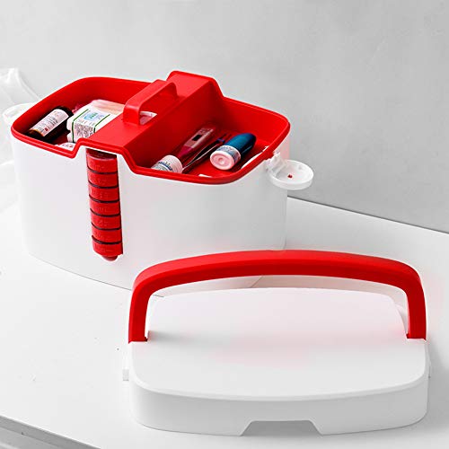 Nafenai Household Medicine Storage Box,Security Storage Box Organizer,Plastic Child Proof Family Emergency Kit(Red)