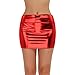 YiZYiF Women's Shiny Metallic Liquid PVC Leather Wet Look Dress Short Mini Skirt Red