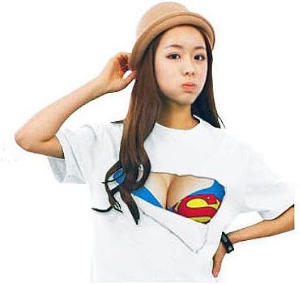 Amazon Co Jp おもしろtシャツ ドッキリ おっぱい バスト セクシー すけすけ ｔシャツ コスプレ ハロウィン 3ｄ ｔシャツ ネタ ｔシャツ スーパーマン スーパーレディ タイプ レディスやキッズにぴったりサイズ エッチ 妄撮 巨乳 下着が透けて 胸が透けて見える 服
