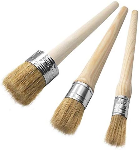 3 Pcs Chalk Paint Wax Brush Set, ASelected Natural Bristle Round Paint Brushes for Furniture Home Decor, Waxing