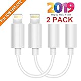 Lighting to 3.5 mm Headphone Adapter Earphone Earbuds Aux Cable, Compatible with X/XS/Max/XR 7/8/8Plus iOS 10/11/12 Plug and Play 2 Pack (White)