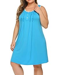 IN'VOLAND Camisones de noche para mujer, sin mangas, cuello redondo, vestido de dormir con volantes, camisetas de noche