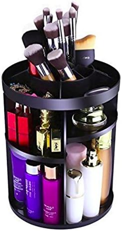 360 Rotating Makeup Organizer | DIY Detachable Spinning Makeup Holder Storage Bag Case Large Capacity Makeup Caddy Shelf Acrylic Cosmetics Organizer Box | Great for Creams Lipsticks Brushes | Black