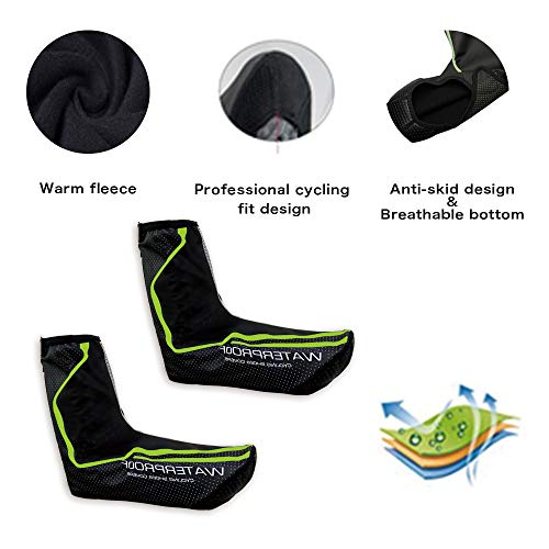 Cycling Shoe Covers Road Bike Shoes Toe Cover Zippered MTB Winter Cycling Shoes Covers for Outdoor Sports (Green, L)