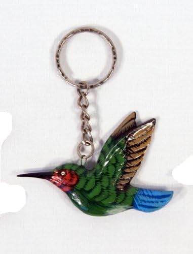Hand Painted Green Hummingbird Bird Keychain Key Ring