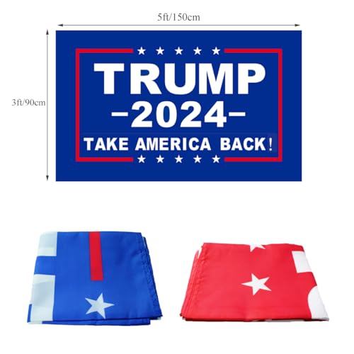 Trump 2024 Flags 3x5 Outdoor - Take America Back Donald Trump Flag Banner with 2 Brass Grommets UV Protection Fade Resistant for Indoor Outside Decorations(Red & Blue)