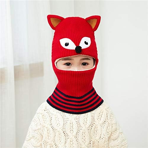 JINTN Baby Knitted Hood Cap Girls Boys Warm Earflap Scarve Cap Plush Lined Hat Winter Beanie Hat Toddler Cute Cartoon Fox Thermal Hat for Kids Age 2-5 Years Red - Image 3