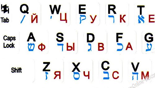 NETBOOK RUSSIAN- HEBREW- ENGLISH KEYBOARD STICKERS WHITE BACKGROUND FOR MINI LAPTOPS