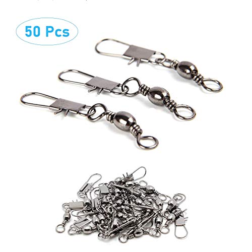 Helonge 50 Pcs Fishing Barrel Swivel with Safety Snap Interlock Snaps Connector, 22 to 55 Lb(#3#6#10#14) (55lb/25kg 49mm) - Thumbnail 6
