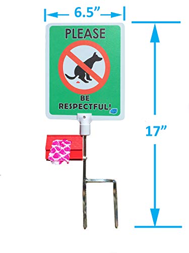 No Poop Dog Signs Poop Bag Dispenser | Stop Dogs from Pooping On Your Lawn | Sign Reads:Please Be Respectful | Protect Property | No Poo | No Pooper Scooper | Biodegradable (Please Be Respectful)