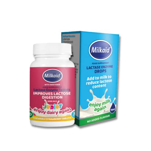 Milkaid Junior Lactase Enzyme Chewable Tablets & Milkaid Lactase Drops