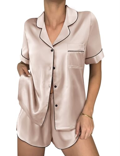 Ekouaer Women Satin Pajama Sets Cute Print