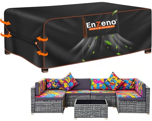 Enzeno Abdeckung Gartenmöbel Wasserdicht,300X250X100cm Gartenmöbel Abdeckplane,420D Oxford Gewebe Loungemöbel Schutzhülle Winterfest,Lounge Abdeckhaub