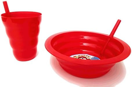 KitchenDeiz Sip-A-Bowl & Sip-A-Cup Set for Kids (Red)