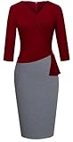 HOMEYEE Women's Elegant Patchwork 3/4 Sleeve Wear to Work Bodycon Dress B333 (8, Red + Gray)