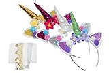 Unicorn Headbands for Girls - Princess Horn Party - Birthday Cosplay | Pack of 4