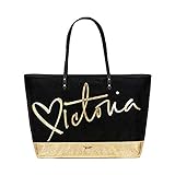 Victoria's Secret Black and Gold Carryall Zippered Tote Bag