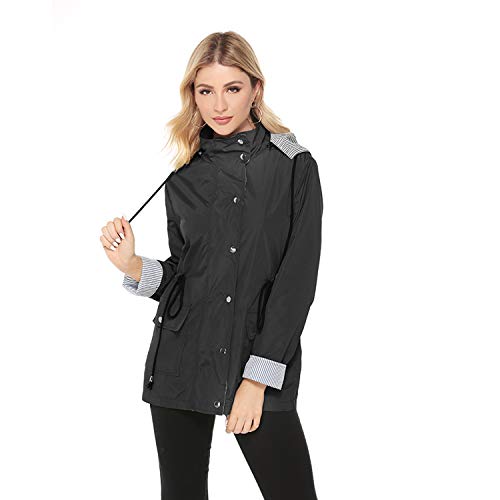 bedee Women's Raincoats Windbreaker RainJackets Waterproof Ourdoor Hooded Trench Coats Black - Thumbnail 6